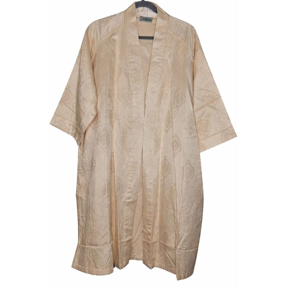 Aura womens xl long cream kimono long robe duster bamboo blend